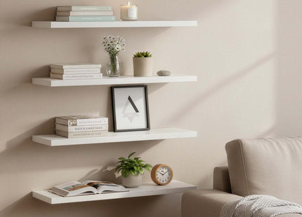 Wandplank - Boekenplank - Ophangbaar - 3 Delig -  Wit - Metaal - 3 Kg - 15 x 40 x 1,5 Cm