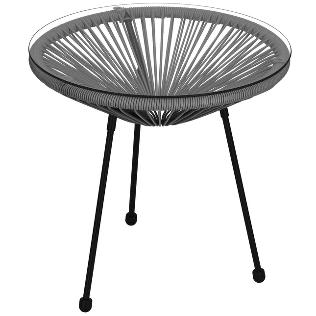 Tuintafel - Draad - Rotan - Zwart - Grijs - Rond - Glas - 50 Cm