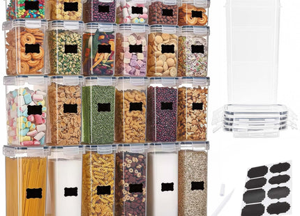 Keukenorganizer - Voorraadpotten -  Voorraaddozen - Bewaarcontainers  - Set Van 24 Met Stickers - Transparant