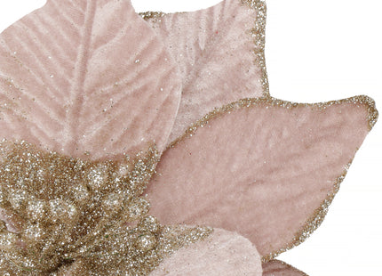Kunstbloem Met Clip- Poinsettiatak - Ster van Bethlehem - Roze - Glitters