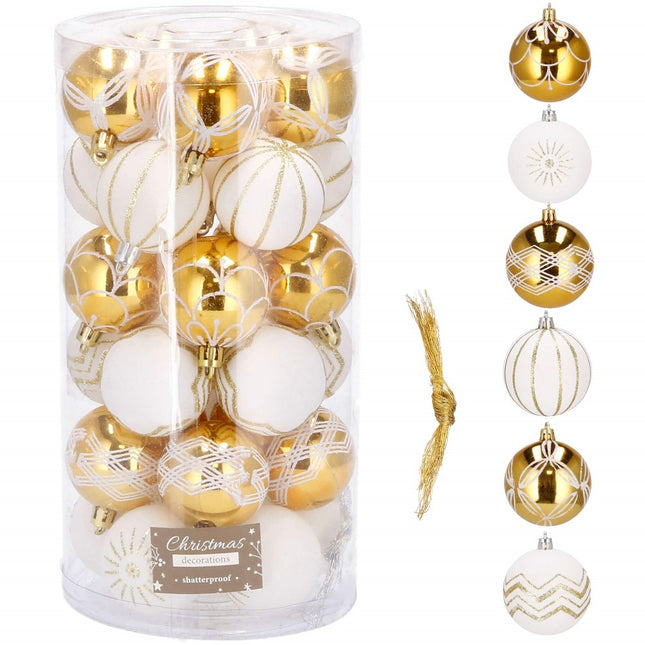 Kerstballen | 30 Stuks | 7 cm | Goud/Wit