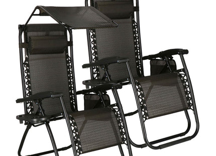 Tuinstoelen | Ligstoel | Opvouwbaar | Verstelbaar | Inclusief Hoofdsteun En Luifel | 2 Stuks | Bruin/Zwart