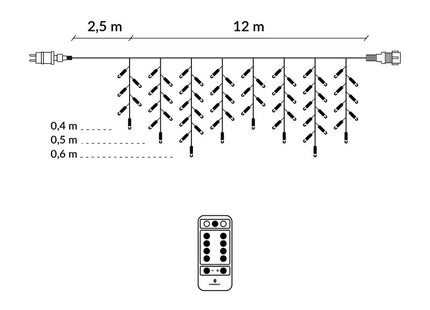 IJspegel Verlichting | 12 m + 2.5 m Snoer | Inclusief Afstandsbediening | 300 LED | Warm Wit | Koppelbaar