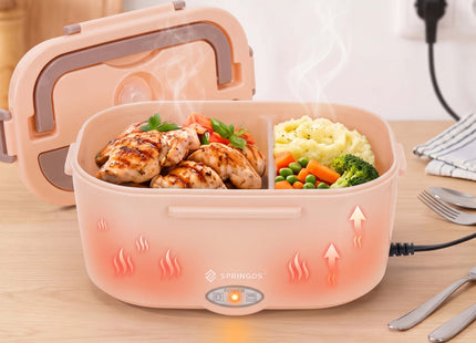 Elektrische Lunchbox 1,5 Liter – Verwarmbare Broodtrommel – 12V/24V en 220-240V – Met 2 Compartimenten – Roze