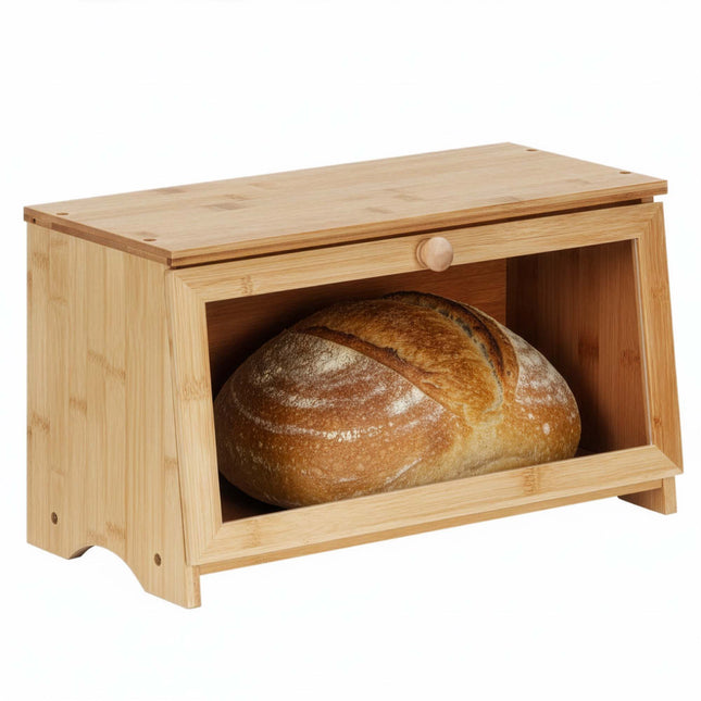 Broodtrommel Voor Op Het Aanrecht - Broodmand - Metaal - Bamboe Deksel - Naturel - 20 X 40 X 23 CM