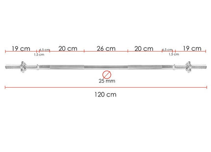 Halterstang | Barbell | Chroomstaal | 120 cm | 25 mm