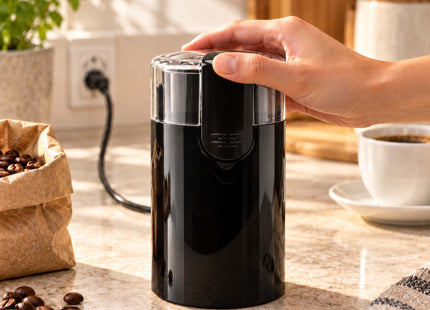 Elektrische Koffiemolen 150W – Koffiebonenmaler 100 Gram – RVS Messen – 24.000-28.000 RPM – Elektrische Kruidenmolen – Zwart – Inclusief Reinigingsborstel