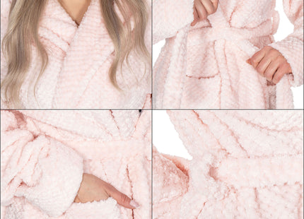 Badjas - Fleece - Roze - Capuchon - Riem - Maat S/M