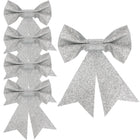 Kerstboomhanger | Strik | Zilver |  Glitter | 4 Stuks | 13 Cm