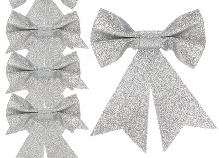 Kerstboomhanger | Strik | Zilver |  Glitter | 4 Stuks | 13 Cm