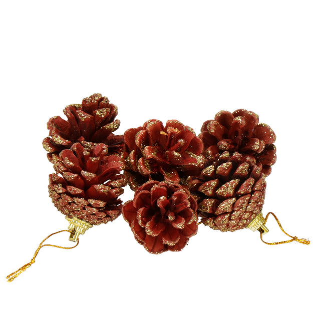 Kerstversiering | Dennenappel | Kerstdecoratie voor binnen | Kersthanger | 6 stuks