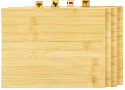 Snijplank | Snijplankenset met Houder | Bamboe Snijplank | 4-delig | 22 x 28 cm | Naturel