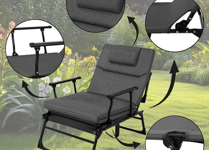 Tuinstoel 2 In 1 |Opvouwbaar | Ligstoel | Verstelbaar | Ergonomische Hoofdsteun | Zwart