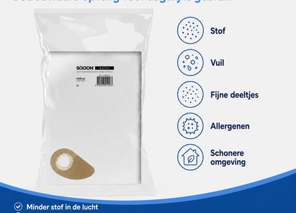 SQOON®  Stofzuigerzakken Basic Geschikt voor Nilfisk Buddy II – 5 Stuks