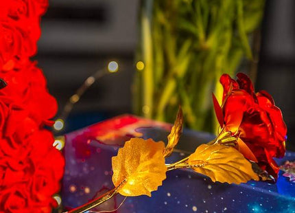 Roos | Valentijn | Rozen | LED | 25 cm | Rood/Goud | Multicolor