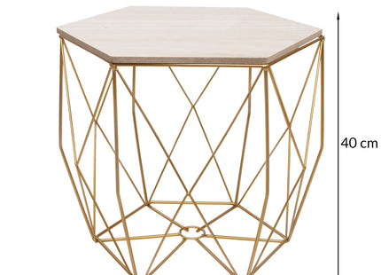 Salontafel | Salontafel Hexagoon | Bijzettafel | 1 Stuk | 40 cm | Goud/Licht Hout