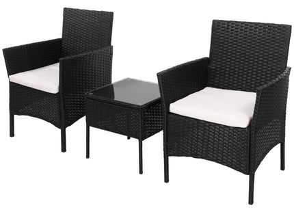 Tuinset - 3 Delig - Stoelen - Tafel - Rotan - Zwart/ Ecru