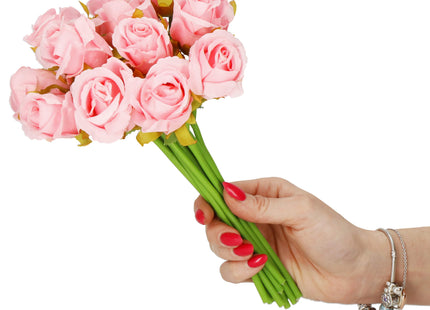 Kunstboeket - Sierboeket - Decoratief - Rozen - Decoratief -Rood - 12 Stuks - 26 cm