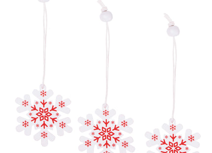 Kersthanger | Sneeuwvlok | Rood/Wit | Hout | 5 cm | 3 Stuks