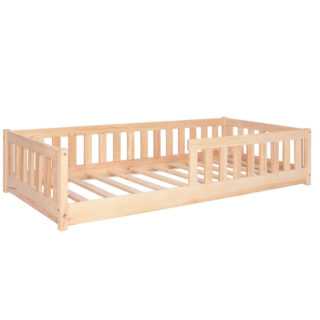 Kinderbed - Bed - Valbeveiliging - Lattenbodem - Hout - Lichtbruin - 200 x 80cm