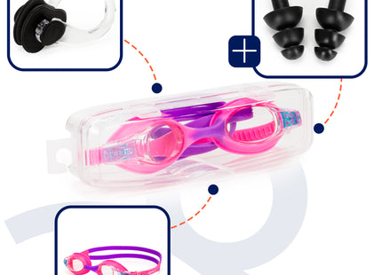 Duikbril - Zwembril - Kinderduikbril - Inclusief Oordoppen En Neusklem - Verstelbaar - Unisex - Roze/Paars