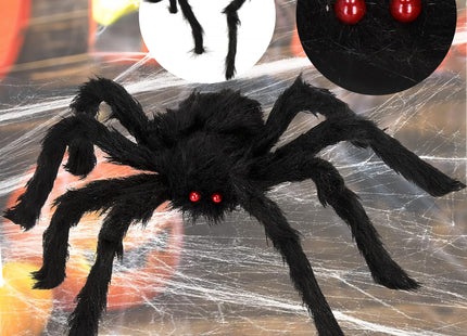 Halloween Decoratie - Spin - Fluffy - Zwart - 90 x 17 Cm