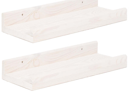 Wandplank - Boekenplank - Ophangbaar - Kruidenplank- Wit- Grenenhout - 10 Kg - 40 cm - 2 Stuks