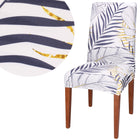 Stoelhoes - Voor Eetkamerstoelen - Met Stretch - Bladeren - Wit/Marineblauw/Geel