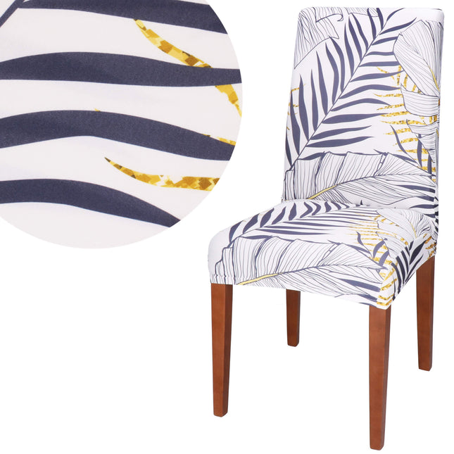 Stoelhoes - Voor Eetkamerstoelen - Met Stretch - Bladeren - Wit/Marineblauw/Geel