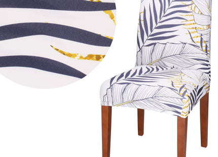 Stoelhoes - Voor Eetkamerstoelen - Met Stretch - Bladeren - Wit/Marineblauw/Geel
