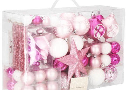 Kerstballen & Piek | 101 Stuks | Roze/Wit
