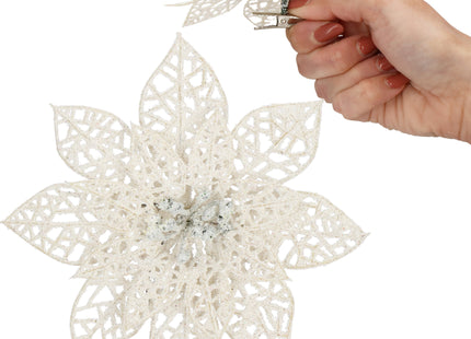 Kerstboomhanger | Met Clip | Ster van Bethlehem | Wit Glitter | 13 Cm