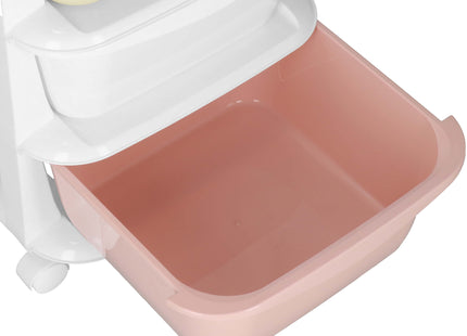Ladekast | Ladesysteem | Speelgoedkist |Met 5 Laden | Op Wielen | Kunststof | Roze | Wit