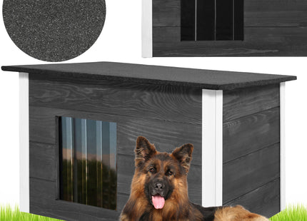 Hondenhuis - Hondenhok - Geïsoleerd - Voor Buiten - Weersbestendig - Hout - Zwart - 55 x 76,5 x 48–51,5 cm