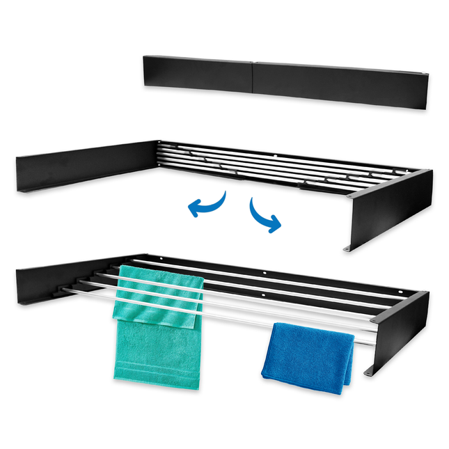 Wanddroogrek - XXL Model - Wasrek - Inklapbaar - Uitschuifbaar - 100 cm - 5 Meter Drooglengte - Zwart