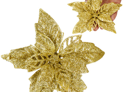 Decoratiebloem | Kerstster | Kerstbloem | Glitters | Goud | 28 CM
