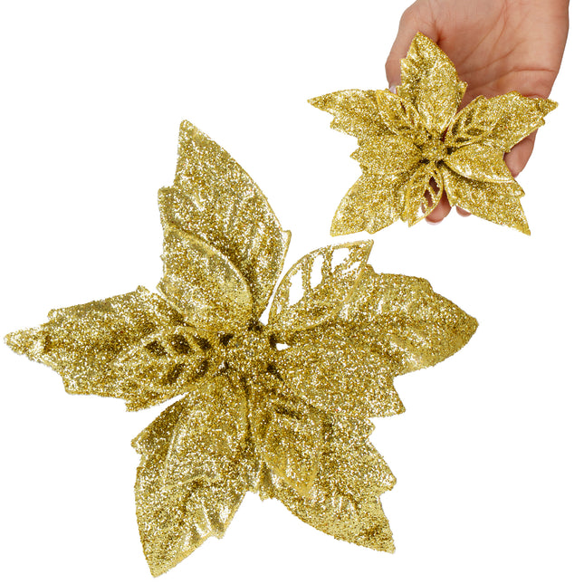 Decoratiebloem | Kerstster | Kerstbloem | Glitters | Goud | 28 CM