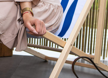 Strandstoel - Verstelbaar - Beukenhout - Hangemaakt - Blauw/Wit