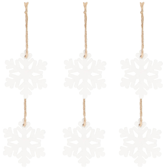 Kerstversiering | Kerstdecoratie voor binnen | Kersthanger | Sneeuwvlok | Hout | 6 Stuks | 4 cm