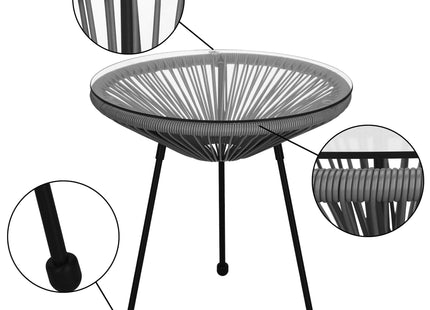 Tuintafel - Draad - Rotan - Zwart - Grijs - Rond - Glas - 50 Cm
