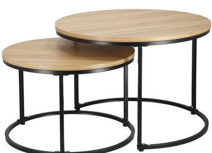 Salontafel | Salontafel Set | Rond | 2-Delig | Zwart/Naturel