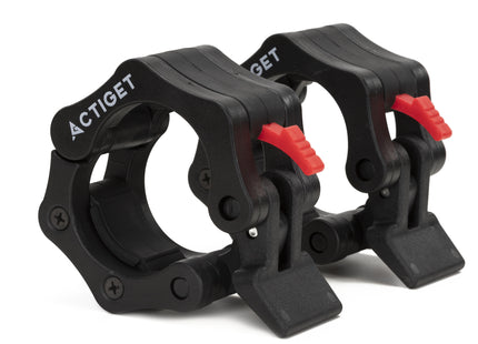 Actiget® Haltersluitingen |  Barbell Sluitingen | Lock Jaw Sluitklemmen | Zwart/Rood | 2 Stuks | 50 Mm