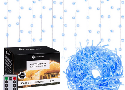 IJspegel Verlichting | 12 m + 2.5 m Snoer | Inclusief Afstandsbediening | 300 LED | Blauw | Koppelbaar