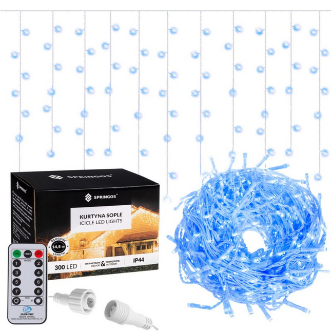 IJspegel Verlichting | 12 m + 2.5 m Snoer | Inclusief Afstandsbediening | 300 LED | Blauw | Koppelbaar