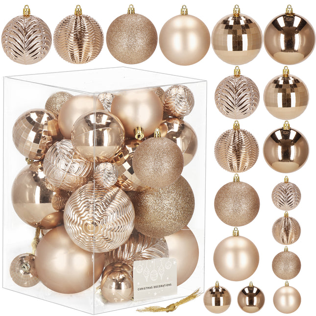 Kerstballen | 33 Stuks | 4/6/8 cm | Roze/ Rosé goud