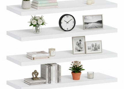 Wandplank - Boekenplank - Ophangbaar - 3 Delig -  Wit - Metaal - 3 Kg - 15 x 40 x 1,5 Cm