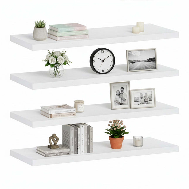 Wandplank - Boekenplank - Ophangbaar - 3 Delig -  Wit - Metaal - 3 Kg - 15 x 40 x 1,5 Cm