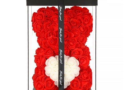 Rozen Beer | Rozenbeer | Rose Bear | Rozen Teddybeer | Liefde | Inclusief Giftbox | 25 x 17 x 16 cm | Rood / Wit