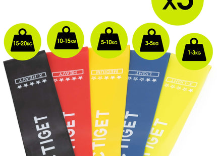 Weerstand Band Set | Weerstandselastieken | Weerstands Set | Fitness Elastiek | Multicolor | 5 Stuks | 1-20 KG