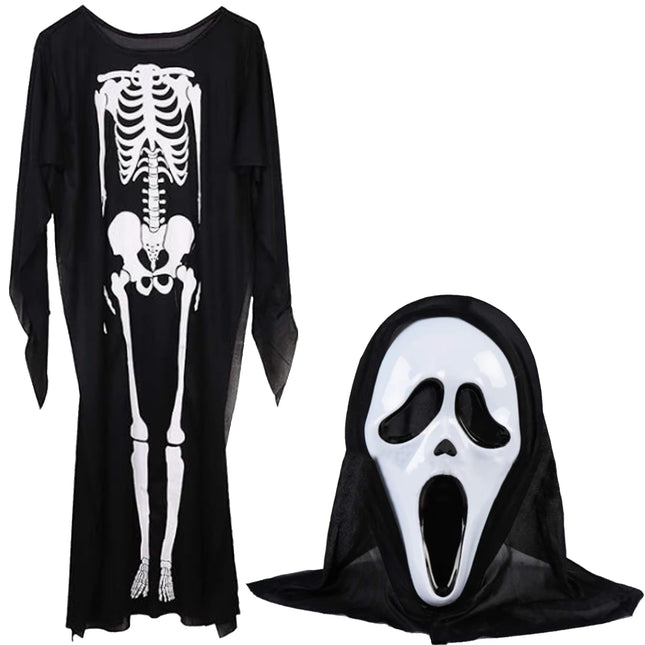Halloweenkostuum - Scream - Verkleedkleding - Halloween - Skelet - 2-Delig - Zwart/Wit